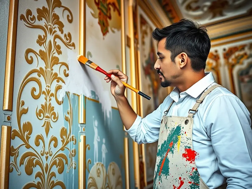 A painter carefully applying a coat of paint to an interior wall, showcasing the precision and technique used by ProTone Painting Services.